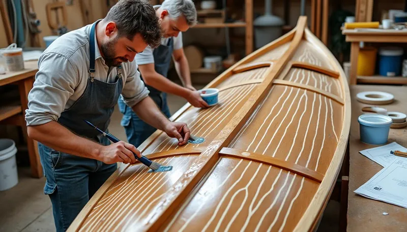 How do builders ensure waterproofing in wooden boats?