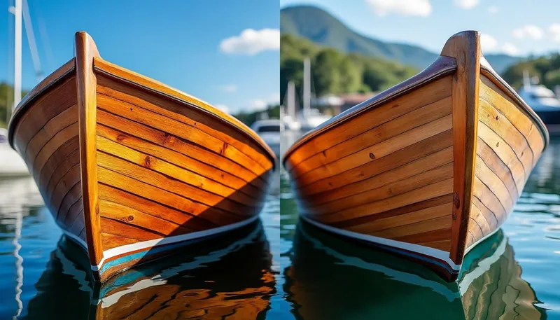 What are the main differences between solid wood and laminated wood boats?
