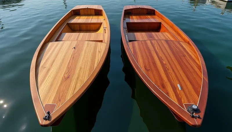 What are the pros and cons of using oak versus mahogany in boatbuilding?